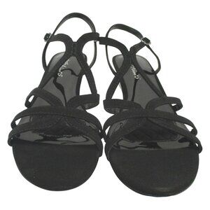 EASY STREET Alive 5 Women's Black Strappy Clear Wedge Heel Sandals 10WW NIB‎